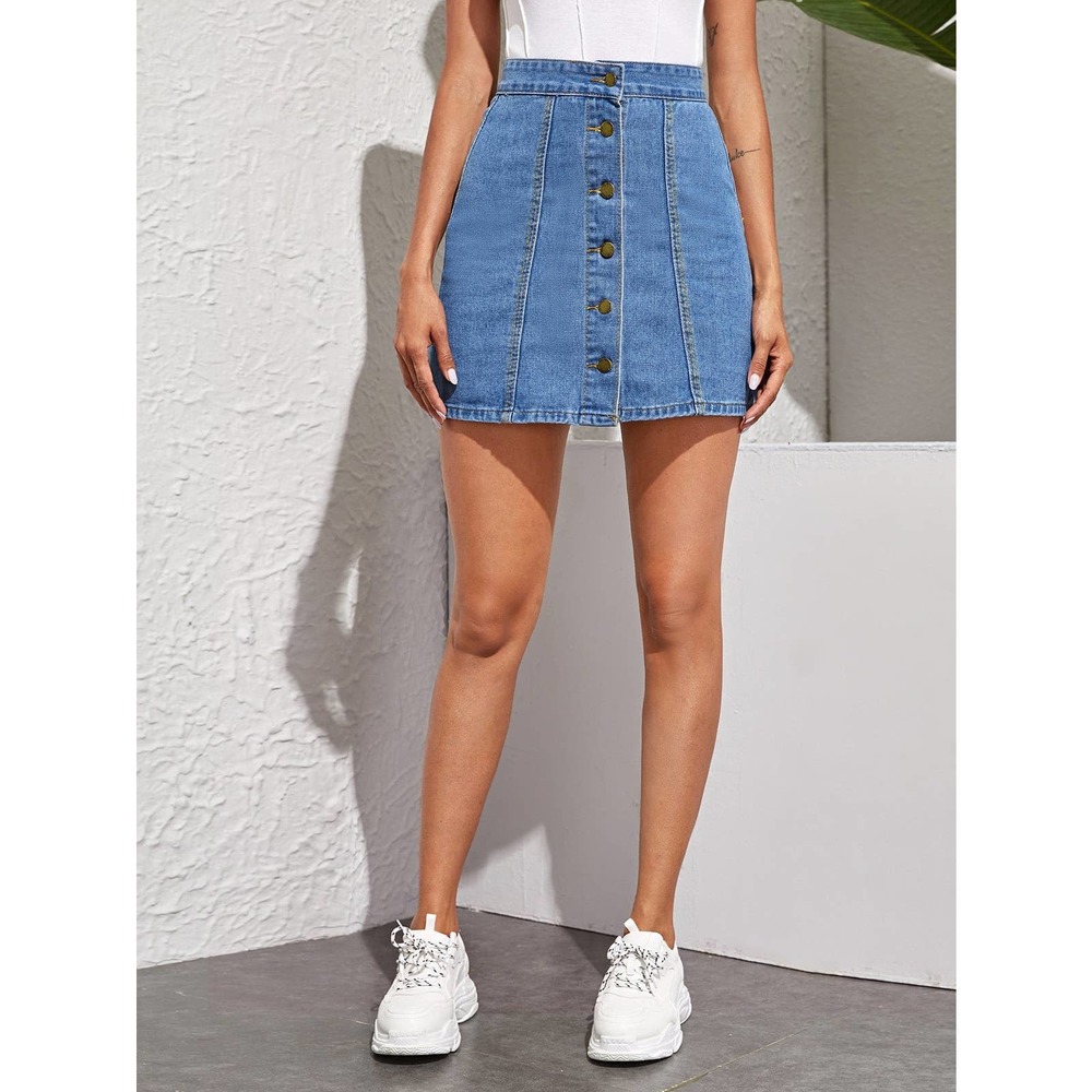 Button Through A Line light wash Denim Skirt jean skirt - Picture 1 of 4